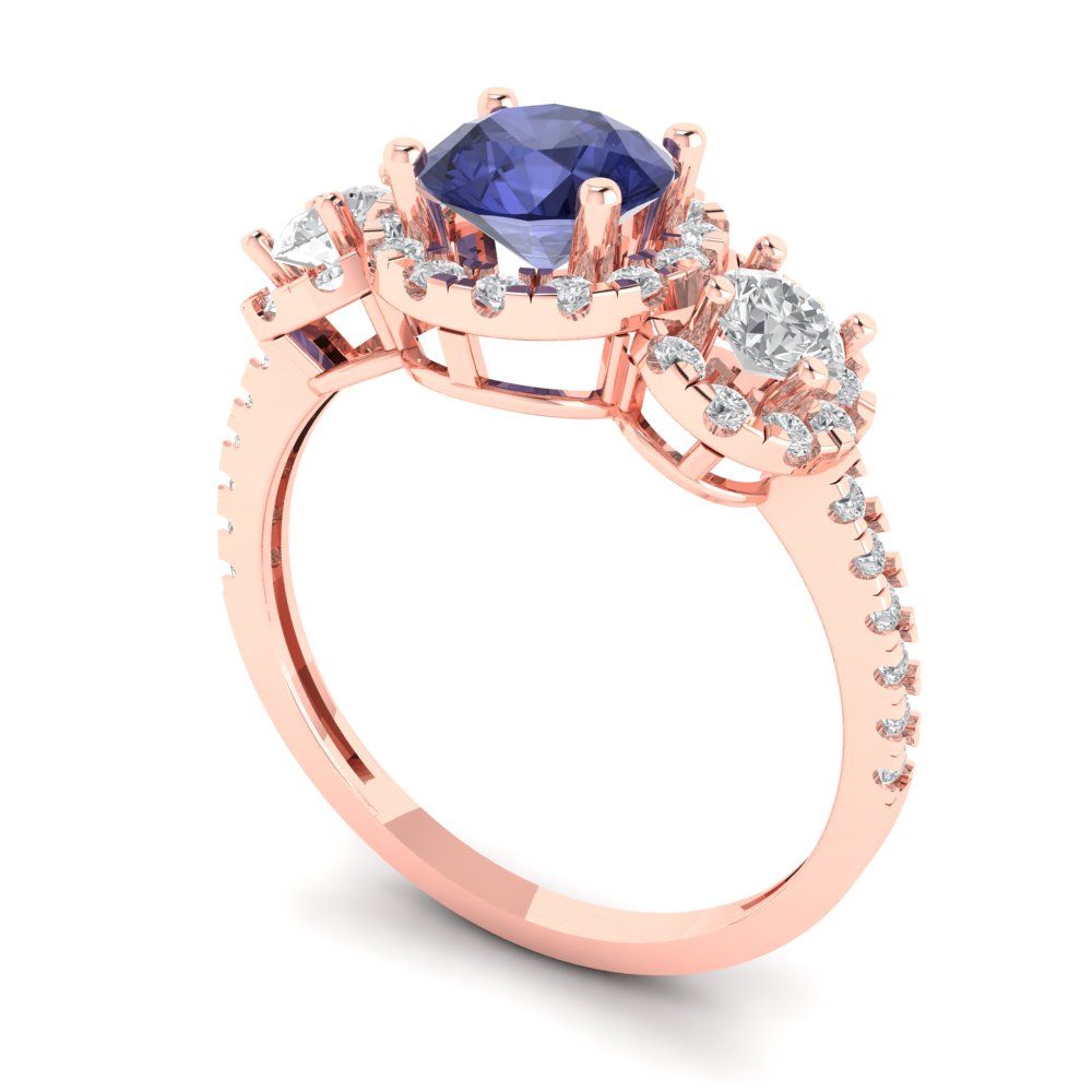 1.46 cttw Simulated Tanzanite Three-Stone Engagement Ring - Solid Gold (Round Cut,6.0mm)