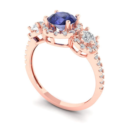1.46 cttw Simulated Tanzanite Three-Stone Engagement Ring - Solid Gold (Round Cut,6.0mm)