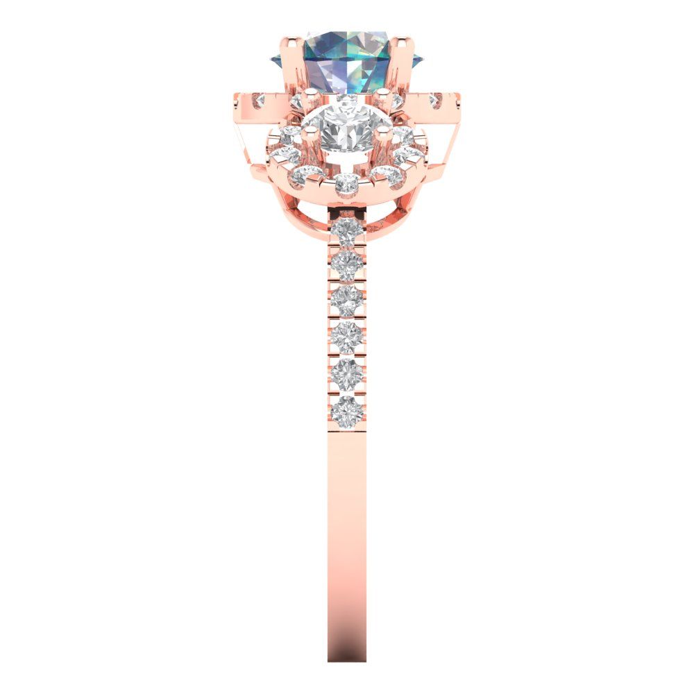 1.46 cttw Blue Moissanite Three-Stone Engagement Ring - Solid Gold (Round Cut,6.0mm)