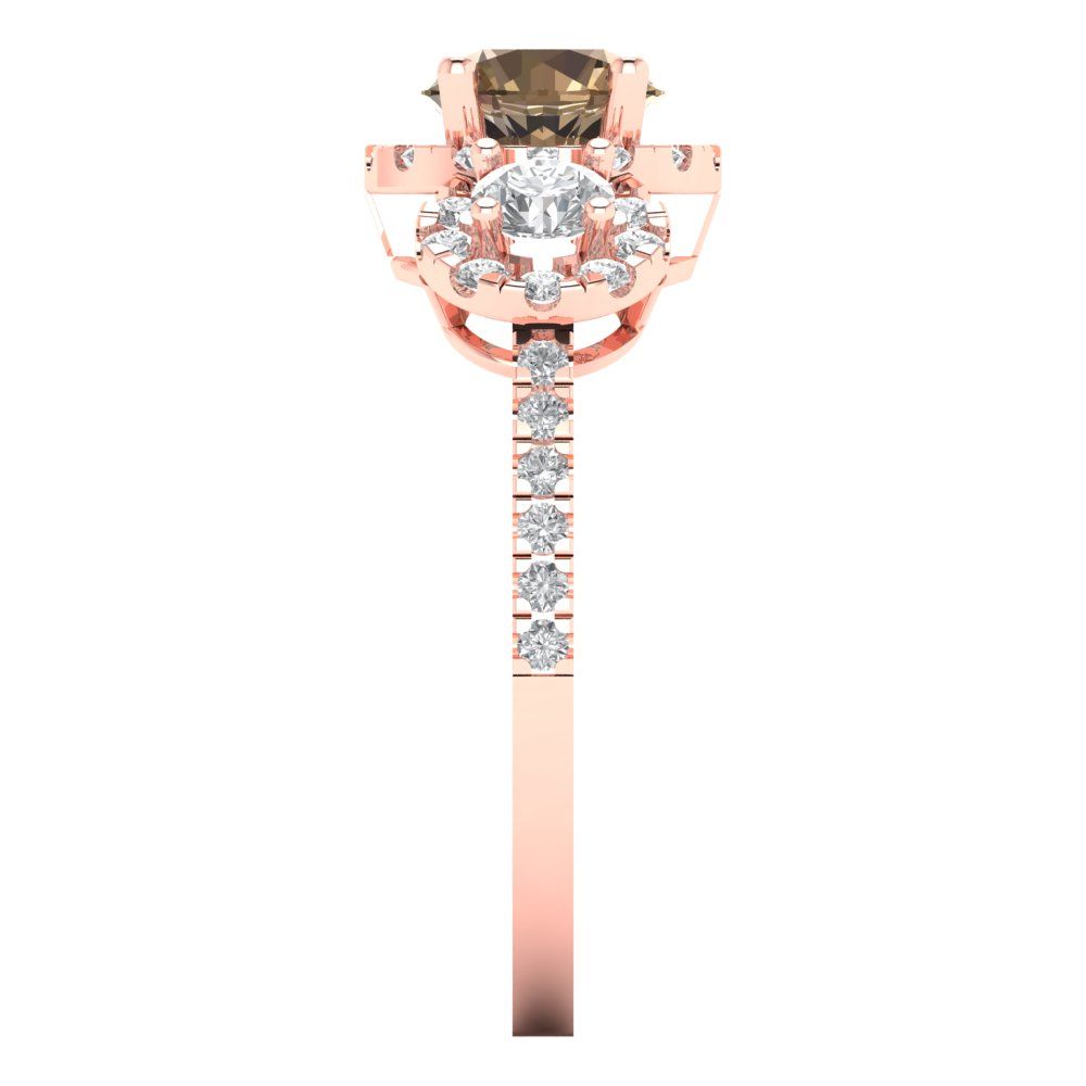 1.46 cttw Zirconia Simulated Champagne Diamond Three-Stone Engagement Ring - Solid Gold (VVS1, Round Cut,6.0mm)