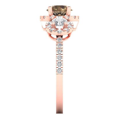 1.46 cttw Zirconia Simulated Champagne Diamond Three-Stone Engagement Ring - Solid Gold (VVS1, Round Cut,6.0mm)