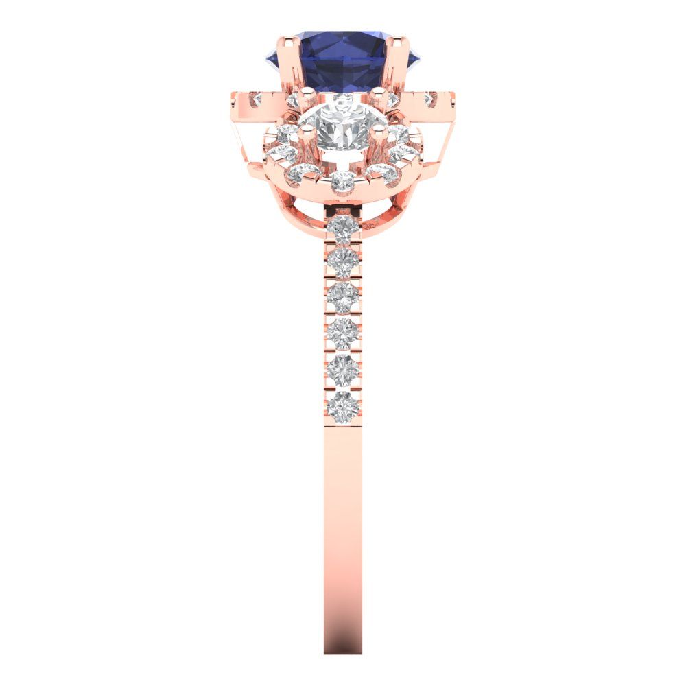 1.46 cttw Simulated Blue Sapphire Three-Stone Engagement Ring - Solid Rose Gold (VVS1, Round Cut,6.0mm)