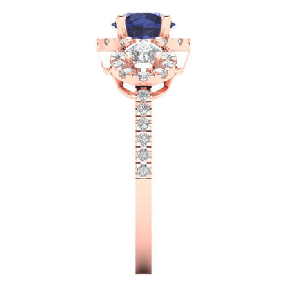 1.46 cttw Simulated Blue Sapphire Three-Stone Engagement Ring - Solid Rose Gold (VVS1, Round Cut,6.0mm)