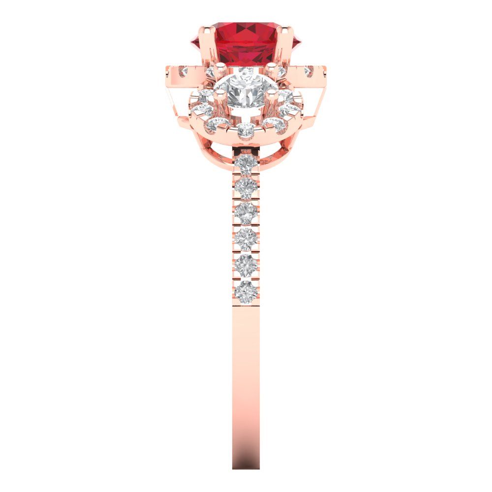 1.46 cttw Simulated Ruby Three-Stone Engagement Ring - Solid Rose Gold (VVS1, Round Cut,6.0mm)