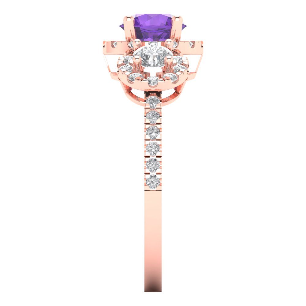 1.46 cttw Natural Amethyst Three-Stone Engagement Ring - Solid Rose Gold (VVS1, Round Cut,6.0mm)