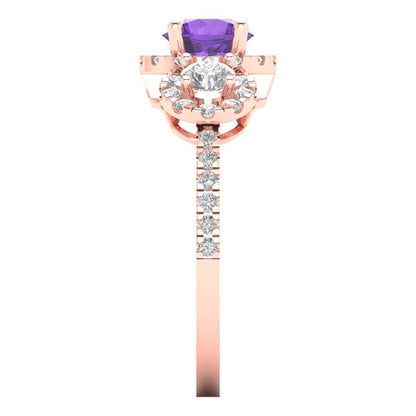 1.46 cttw Natural Amethyst Three-Stone Engagement Ring - Solid Rose Gold (VVS1, Round Cut,6.0mm)