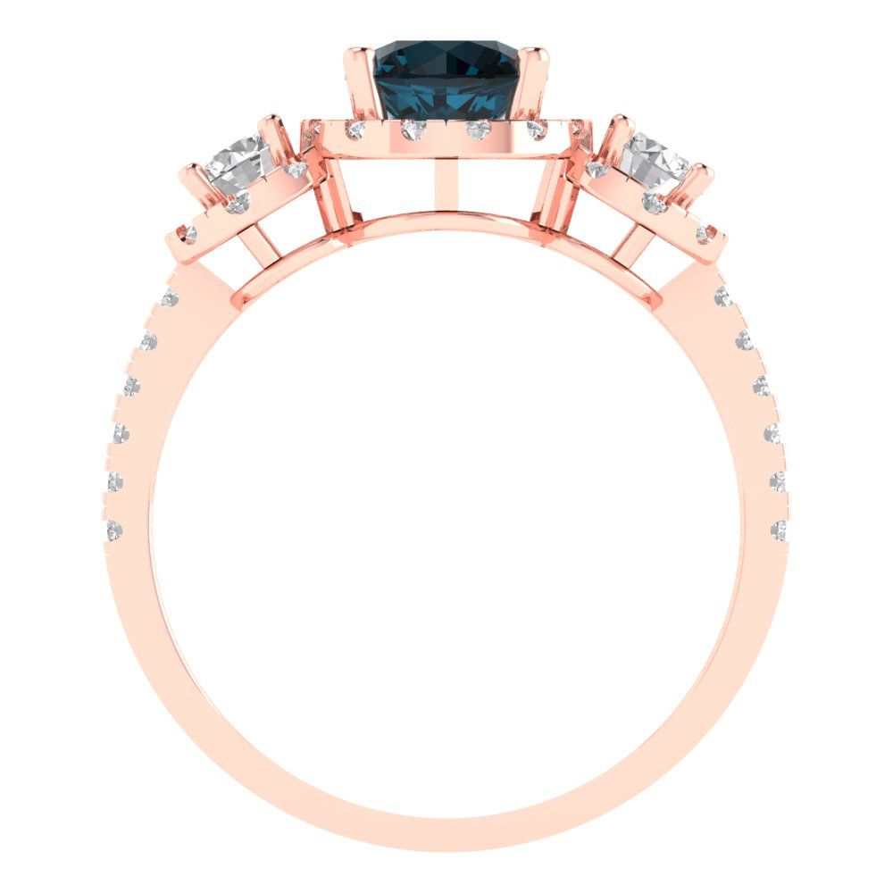 1.46 cttw Natural London Blue Topaz Three-Stone Engagement Ring - Solid Gold (Round Cut,6.0mm)