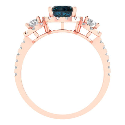 1.46 cttw Natural London Blue Topaz Three-Stone Engagement Ring - Solid Gold (Round Cut,6.0mm)