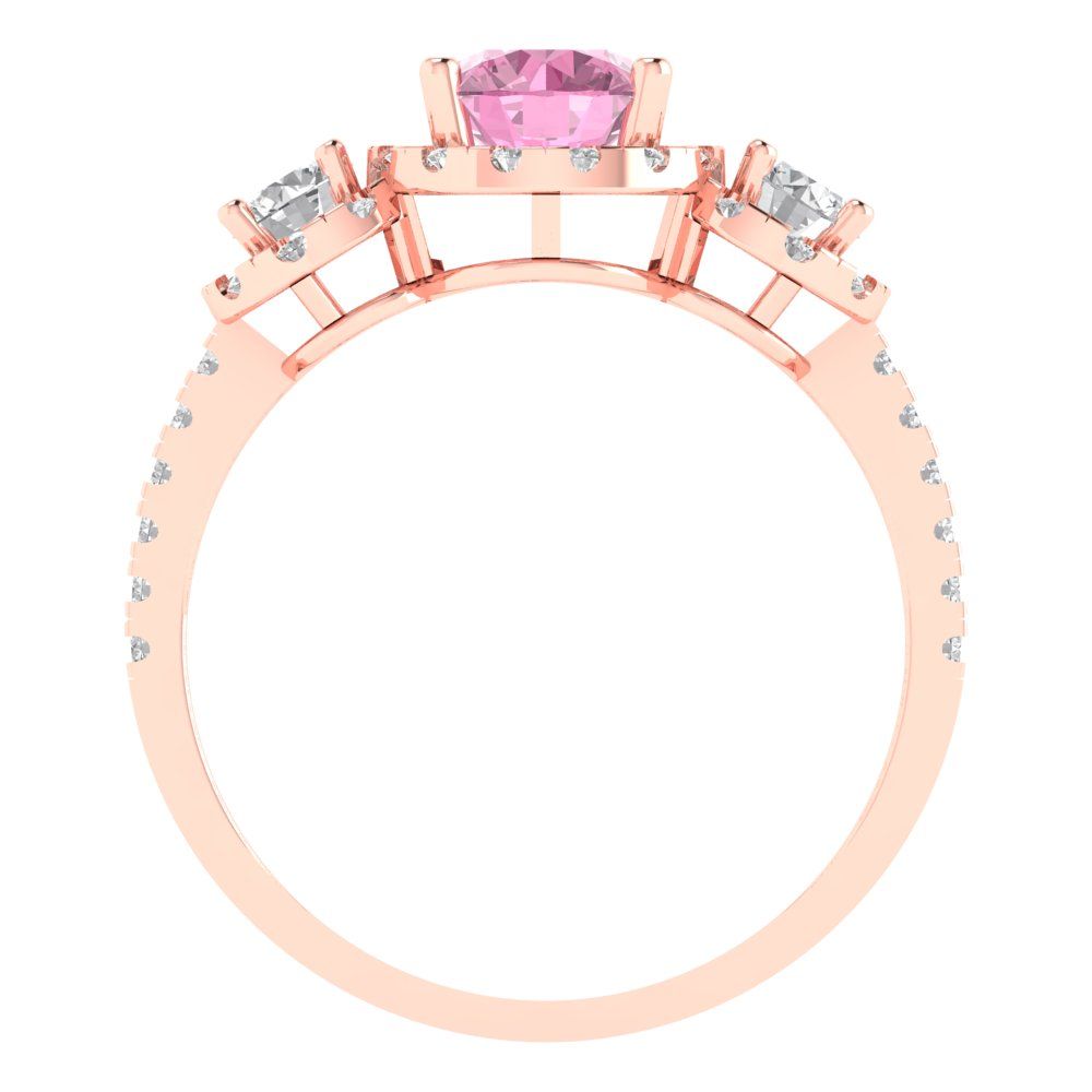 1.46 cttw Zirconia Simulated Pink Diamond Three-Stone Engagement Ring - Solid Gold (VVS1, Round Cut,6.0mm)