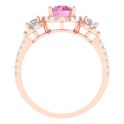 1.46 cttw Zirconia Simulated Pink Diamond Three-Stone Engagement Ring - Solid Gold (VVS1, Round Cut,6.0mm)
