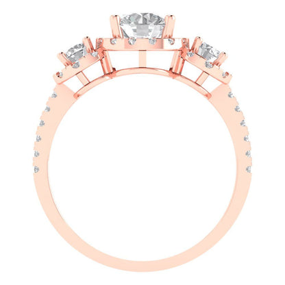 1.46 cttw Certified Moissanite Three-Stone Engagement Ring - Solid Gold (VVS1, D-F,Round Cut,6.0mm)