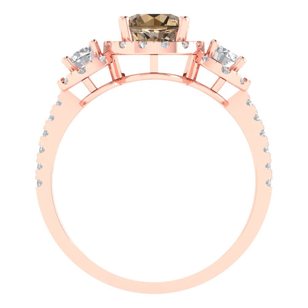 1.46 cttw Zirconia Simulated Champagne Diamond Three-Stone Engagement Ring - Solid Gold (VVS1, Round Cut,6.0mm)