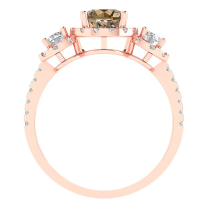 1.46 cttw Zirconia Simulated Champagne Diamond Three-Stone Engagement Ring - Solid Gold (VVS1, Round Cut,6.0mm)