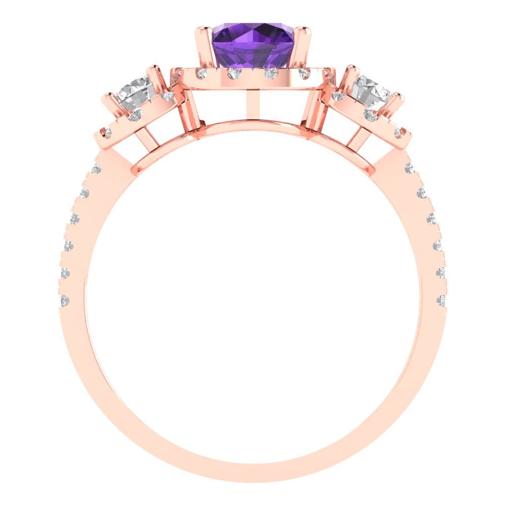 1.46 cttw Natural Amethyst Three-Stone Engagement Ring - Solid Rose Gold (VVS1, Round Cut,6.0mm)