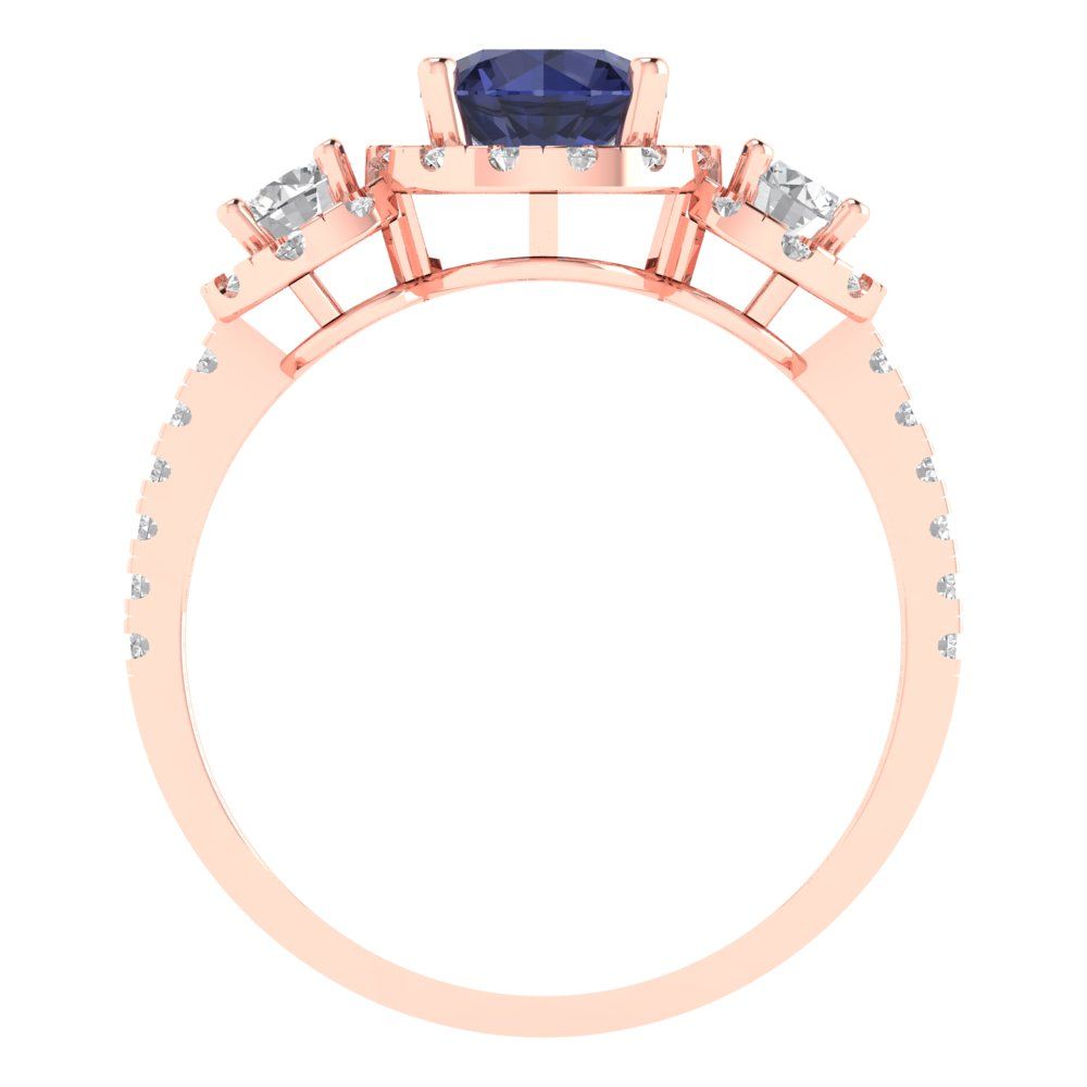 1.46 cttw Simulated Blue Sapphire Three-Stone Engagement Ring - Solid Rose Gold (VVS1, Round Cut,6.0mm)