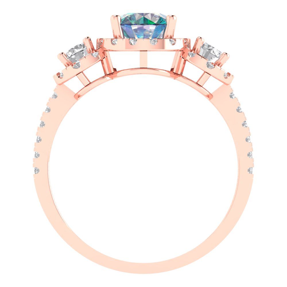 1.46 cttw Blue Moissanite Three-Stone Engagement Ring - Solid Gold (Round Cut,6.0mm)