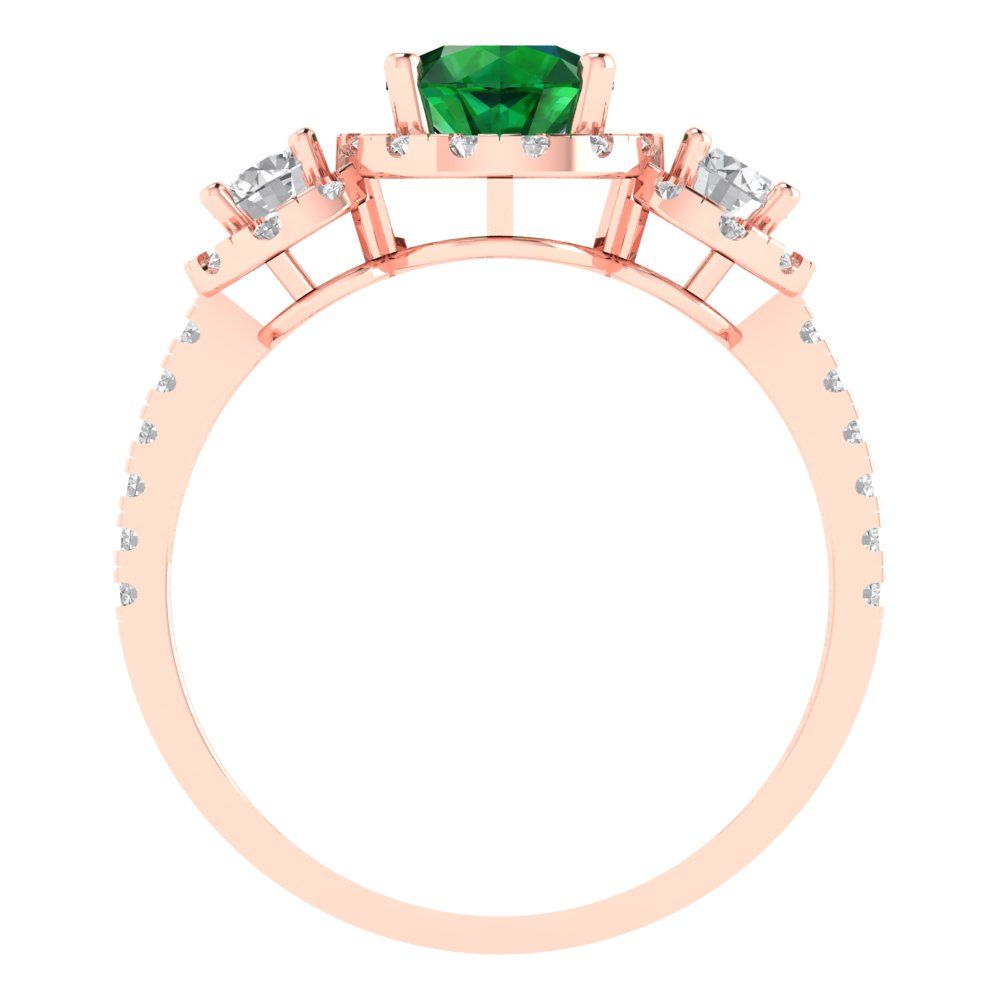 1.46 cttw Simulated Emerald Three-Stone Engagement Ring - Solid Gold (Round Cut,6.0mm)