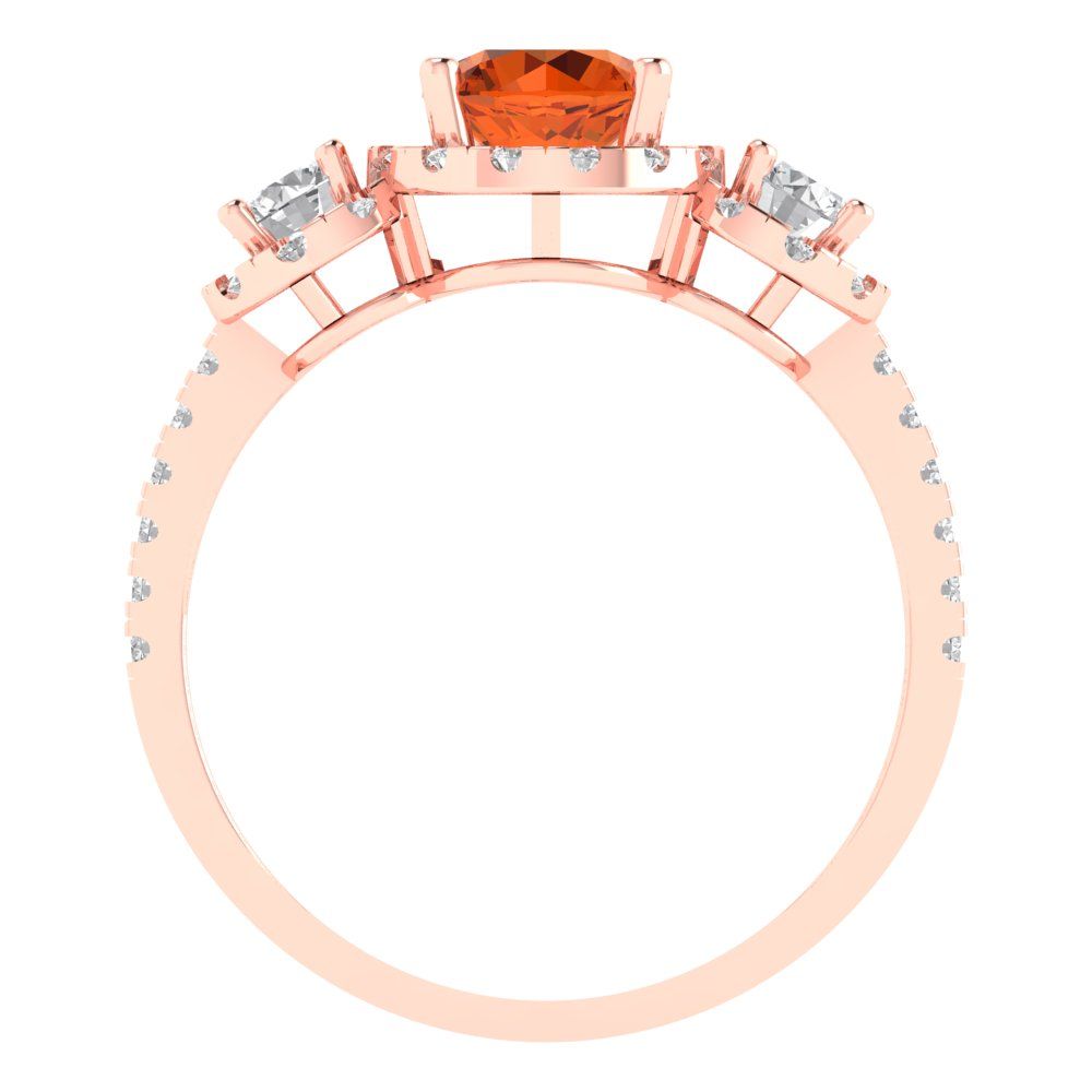 1.46 cttw Simulated Ruby Three-Stone Engagement Ring - Solid Rose Gold (VVS1, Round Cut,6.0mm)