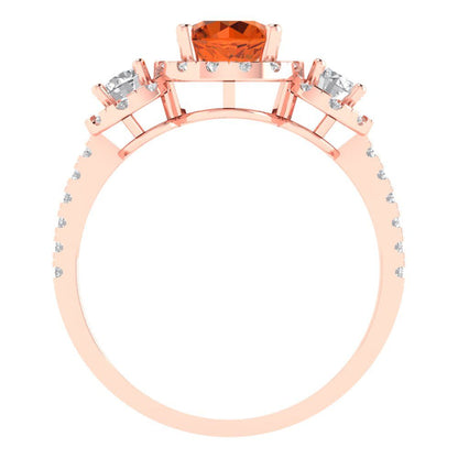 1.46 cttw Simulated Ruby Three-Stone Engagement Ring - Solid Rose Gold (VVS1, Round Cut,6.0mm)