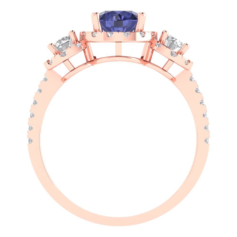 1.46 cttw Simulated Tanzanite Three-Stone Engagement Ring - Solid Gold (Round Cut,6.0mm)