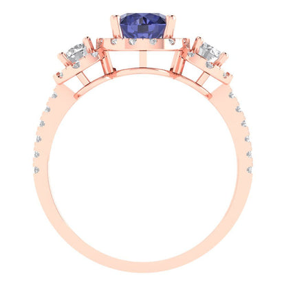 1.46 cttw Simulated Tanzanite Three-Stone Engagement Ring - Solid Gold (Round Cut,6.0mm)