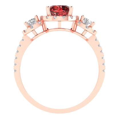 1.46 cttw Natural Garnet Three-Stone Engagement Ring - Solid Gold (Round Cut,6.0mm)