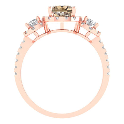 1.46 cttw Yellow Moissanite Three-Stone Engagement Ring - Solid Gold (Round Cut,6.0mm)