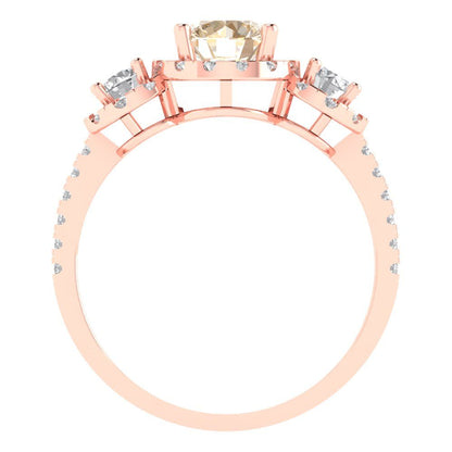 1.46 cttw Natural Morganite Three-Stone Engagement Ring - Solid Gold (Round Cut,6.0mm)