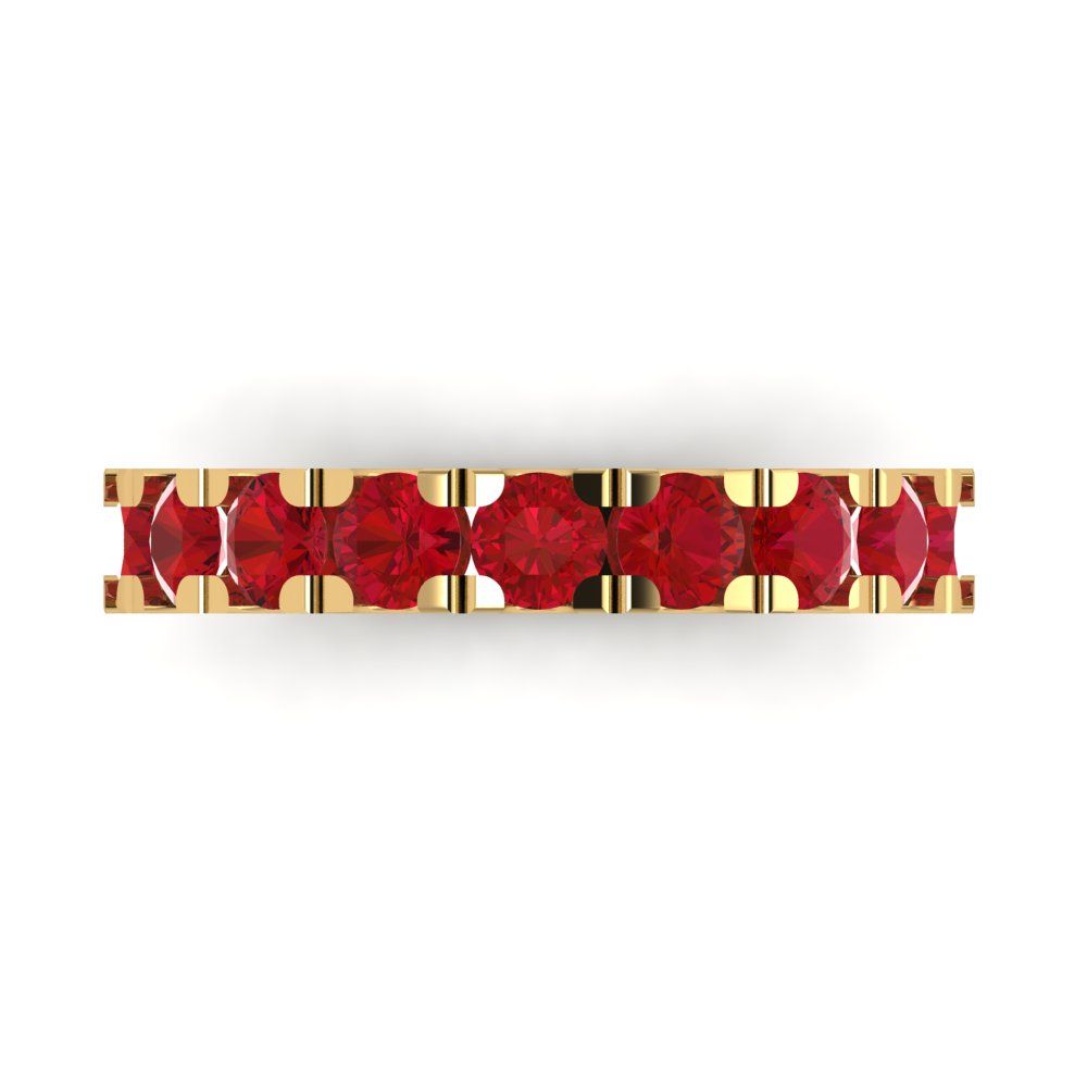 1.53 cttw Simulated Ruby Round Cut Yellow Gold Eternity Wedding Band