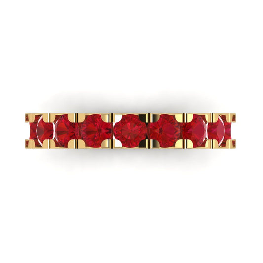 1.53 cttw Simulated Ruby Round Cut Yellow Gold Eternity Wedding Band