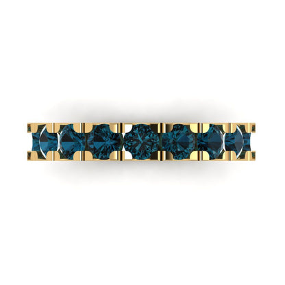 1.53 cttw Natural London Blue Topaz Round Cut Yellow Gold Eternity Wedding Band
