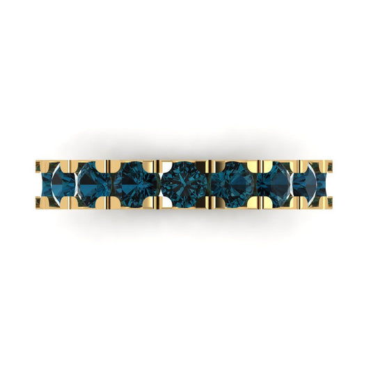 1.53 cttw Natural London Blue Topaz Round Cut Yellow Gold Eternity Wedding Band