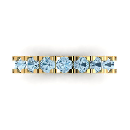 1.53 cttw Natural Sky Blue Topaz Round Cut Yellow Gold Eternity Wedding Band