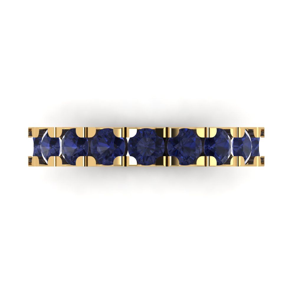 1.53 cttw Simulated Blue Sapphire Round Cut Yellow Gold Eternity Wedding Band