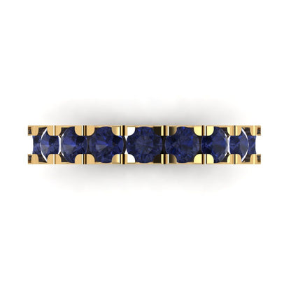 1.53 cttw Simulated Blue Sapphire Round Cut Yellow Gold Eternity Wedding Band
