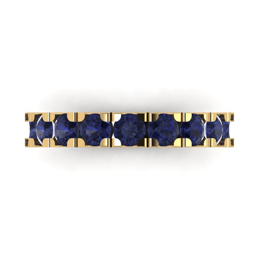 1.53 cttw Simulated Blue Sapphire Round Cut Yellow Gold Eternity Wedding Band
