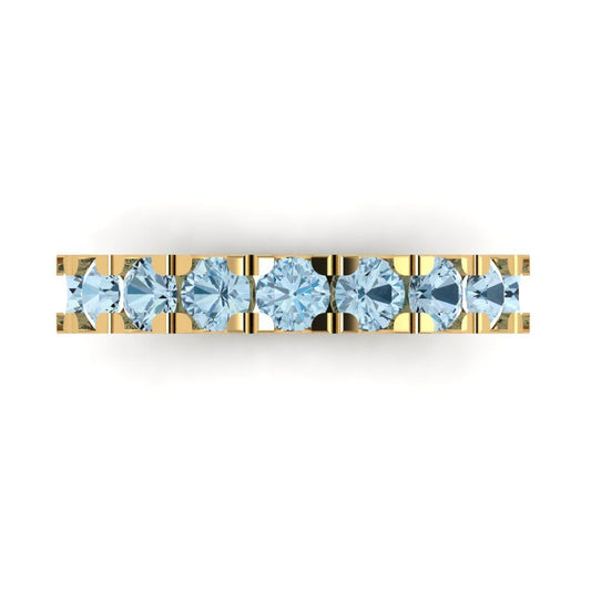 1.53 cttw Natural Swiss Blue Topaz Round Cut Yellow Gold Eternity Wedding Band