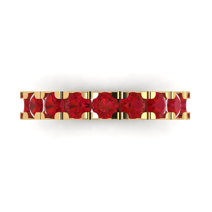 1.53 cttw Simulated Pink Tourmaline Round Cut Yellow Gold Eternity Wedding Band