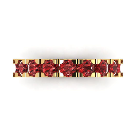 1.53 cttw Natural Garnet Round Cut Yellow Gold Eternity Wedding Band