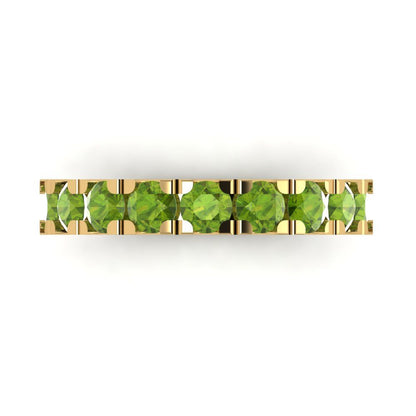1.53 cttw Natural Peridot Round Cut Yellow Gold Eternity Wedding Band