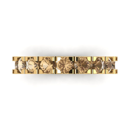 1.53 cttw Simulated Champagne Diamond Round Cut Yellow Gold Eternity Wedding Band