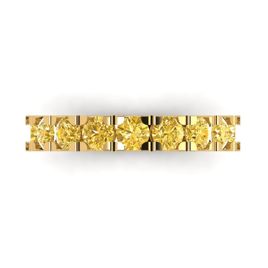 1.53 cttw Simulated Yellow Diamond Round Cut Yellow Gold Eternity Wedding Band