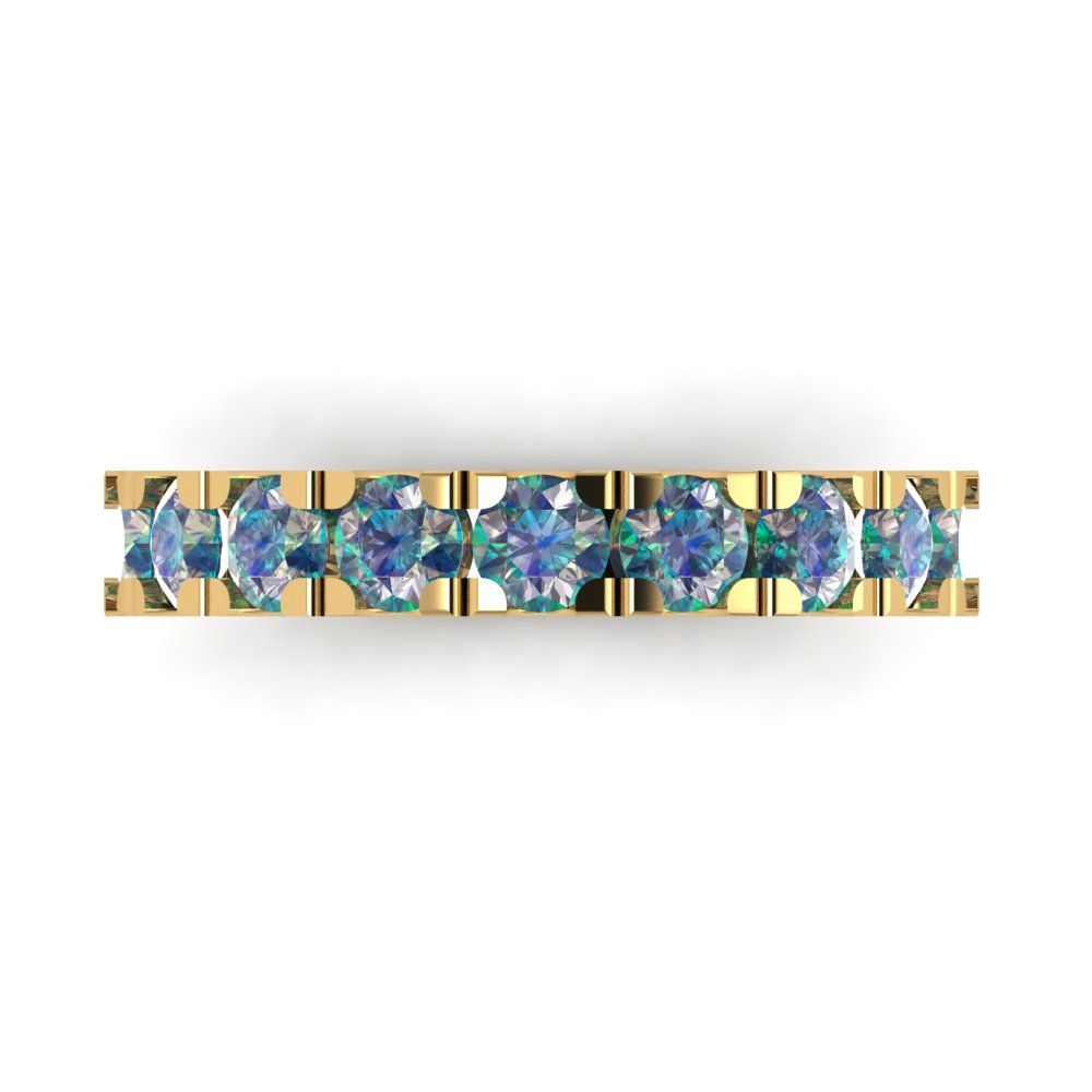 1.53 cttw Blue Moissanite Round Cut Yellow Gold Eternity Wedding Band