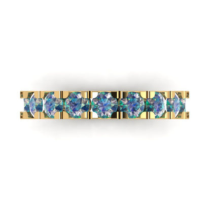 1.53 cttw Blue Moissanite Round Cut Yellow Gold Eternity Wedding Band
