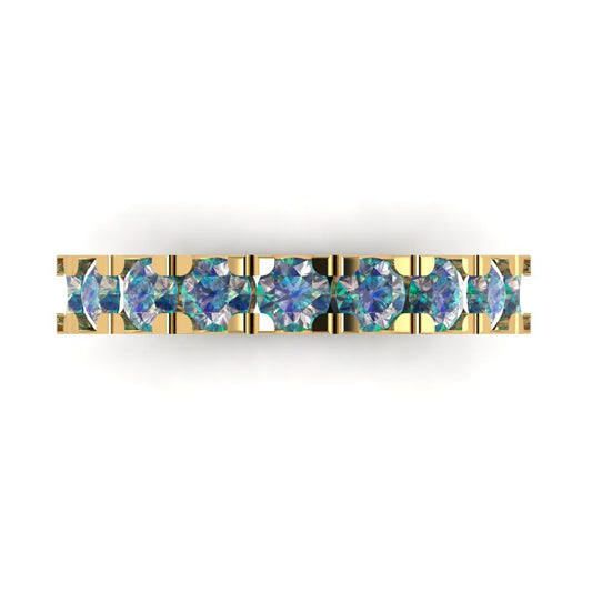 1.53 cttw Blue Moissanite Round Cut Yellow Gold Eternity Wedding Band