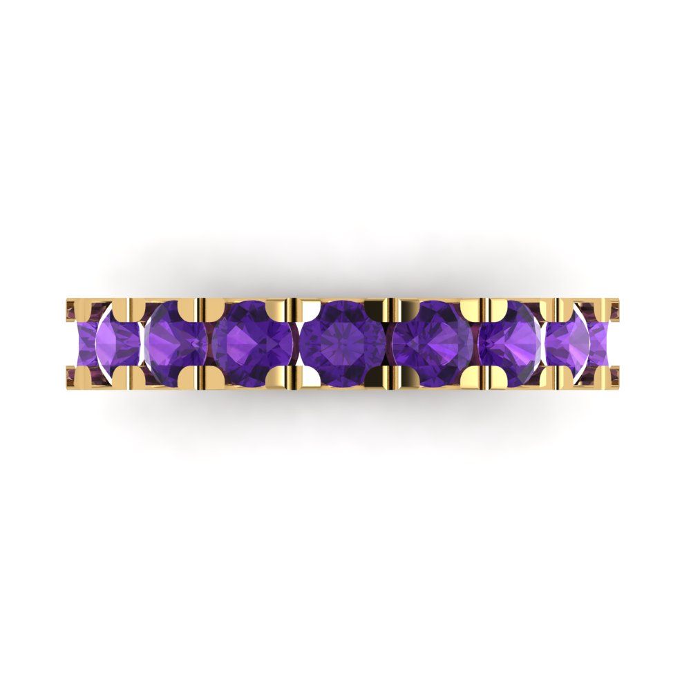 1.53 cttw Natural Amethyst Round Cut Yellow Gold Eternity Wedding Band