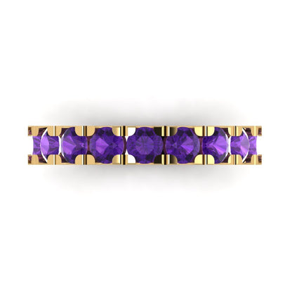 1.53 cttw Natural Amethyst Round Cut Yellow Gold Eternity Wedding Band