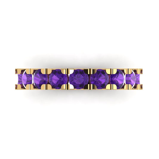 1.53 cttw Natural Amethyst Round Cut Yellow Gold Eternity Wedding Band