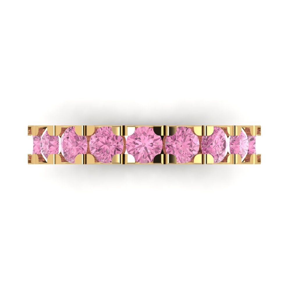 1.53 cttw Simulated Pink Diamond Round Cut Yellow Gold Eternity Wedding Band