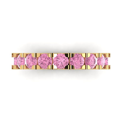 1.53 cttw Simulated Pink Diamond Round Cut Yellow Gold Eternity Wedding Band